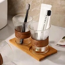 2pcs High-Quality Bamboo Wood Buckle Waist Wash Cup, Couple's Toothbrush Holder, Valentine's Day Gift - Transparent - View 10