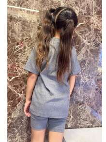 Young Girl Round Neck Thermal Underwear Set - Grey - View 4