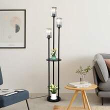Crystal Floor Lamp With Shelves, Modern Floor Lamps For Living Room Decor, 3-Lights Standing Lamps With Table, Black Floor Lamp With Crystal Shade, On/Off Foot Switch, Corner Floor Lamp For Bedroom - 查看 8