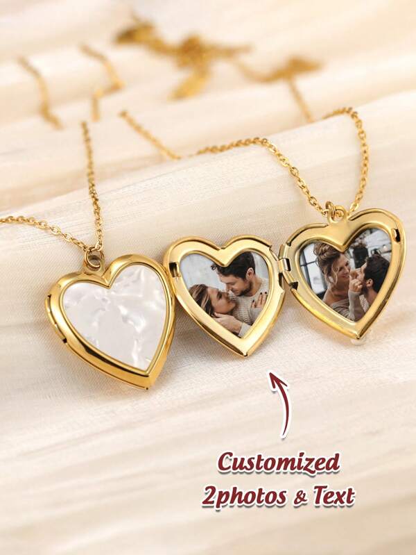 1 gepersonaliseerde ketting met foto/tekst in hartvorm, verkrijgbaar in zwart en wit, modieuze zomerse gouden roestvrijstalen hanger met OT-gesp in hartvorm voor vrouwen, veelzijdige sieradenaccessoires, cadeau voor een foto van een geliefde, verjaardagscadeau, jubileumcadeau, goud, stijlvol, kleurrijk, vintage, unisex, hipster, op maat gemaakt, gepersonaliseerd, uniek, ideale cadeaus voor hem, ideale cadeaus voor haar, haar, vriend, vriendin, vader, moeder, familie, vrienden, voor jubilea, voor verjaardagen, voor afstuderen, voor gala, voor feest, kettingen voor vrouwen, schoolspullen, terug naar school, schoolcadeau, voor kantoor, voor school, voor klaslokaal, voor leraren, voor de universiteit, voor collega's, voor slaapzalen, voor leraren, voor jongens en meisjes, voor tieners, middelbare scholieren, middelbare scholieren, hogere middelbare scholieren, studenten, universiteitsstudenten, eerstejaars, tweedejaars, eerstejaars