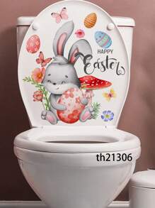 1PC Easter Bunny & Eggs Printed Toilet Sticker, For Home Decoration & Easter Bunny Bathroom Stickers - Waterproof PVC, Spring Butterfly Wall Decal, Vinyl Decal For Home Decorations, Spring Butterfly Element Wall Stickers Decoration Items Refresh Your Home, Rama Decoration Stickers - 11.81*11.81in/11.61*11.61in
