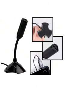 Microfone De Mesa USB LE 917 PC Computador Notebook Ajustável 360º Resistente - Preto - Visão 4