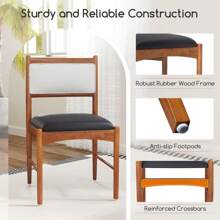 Wooden Dining Chair Set Of 2 Upholstered Kitchen Chairs-Brown - Brown - View 7