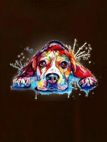 Unisex Colorful Beagle Dog T-Shirt - 100% Cotton - 鏽棕色 - 查看 2