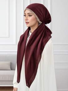 1pc Women's Solid Color Muslim Hijab Scarf, Fashionable Simple Sheer Fabric Head Wrap, Conservative Design For Outdoor Prayer, Breathable - Solid Color Rhinestone Turban Hat - View 25