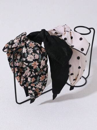 3件套女士时尚花朵、波点、兔耳朵造型发箍/发带，简约优雅风格，适合日常佩戴和节日场合，发箍，发圈发饰
