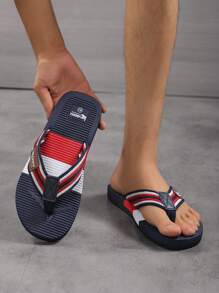 Men's Summer Casual Slippers Outdoor Beach Sandals, Flat Non-Slip Lightweight Breathable Flip Flops - Blue - View 3