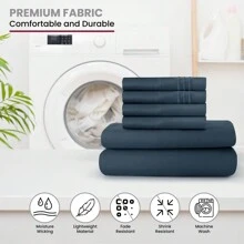 LUX DECOR 6-Piece Embroidered Bed Sheet Set – Brushed Microfiber, Deep Pocket, Lightweight & Breathable – Graduation Gifts, Home Decor, Sleep Protection For Dorms, Student Beds, Back‑To‑School Gift, Soft Bed Linens, Comfortable Sleep, Luxury Bed Set, Valentine's Day Bedroom, Spring Bedding Refresh, Guest Room Essentials, Dorm Room Bedding, Premium Bed Linens, Easy Care Sheets, Hypoallergenic Fabric, Year-Round Comfort, Master Bedroom Update, Matching Bedding Set, Hotel Quality Linens - 藏蓝色 - 查看 7