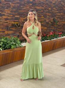 LONG DRESS WITH CUTOUT. - Green - View 1