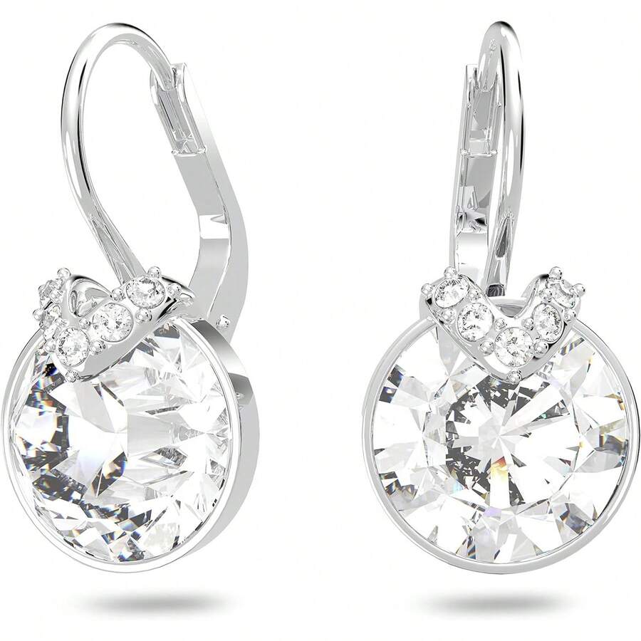 Bella Collection Drop Earrings - Crystals,Rhodium Plated/White - View 1
