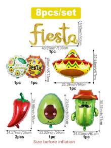 8pcs Gold Foil Balloon Set, Includes Cactus, Chili, Hat & Balloon Shapes, Suitable For Mexican Carnival Party Decorations, Mexican Theme Party Decor, Carnival Party Supplies, Home Party Decorations