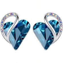 Earrings For Women, Mothers Day Gift For Mom, Heart Birthstone Crystal Stud Earring, Silver Plated Birthday Jewelry - 12b-december-healing Stone for Relaxation-indicolite  Blue - View 1