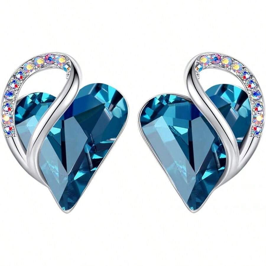Earrings For Women, Mothers Day Gift For Mom, Heart Birthstone Crystal Stud Earring, Silver Plated Birthday Jewelry - 12b-december-healing Stone for Relaxation-indicolite  Blue - View 1