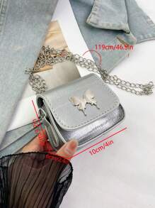 1pc High-Grade Eel Pattern Bow Chain Shoulder Crossbody Mini Saddle Bag Fashionable And Versatile Lipstick Bag Coin Purse, Chain Crossbody Bag With Butterfly Decoration, Fashionable And Versatile Square Bag Shaped Lipstick Bag, Suitable For Girls' Daily Use, Attending Parties, Sweet And Cute Shoulder Crossbody Bag - Butterfly Chain Bag - View 11