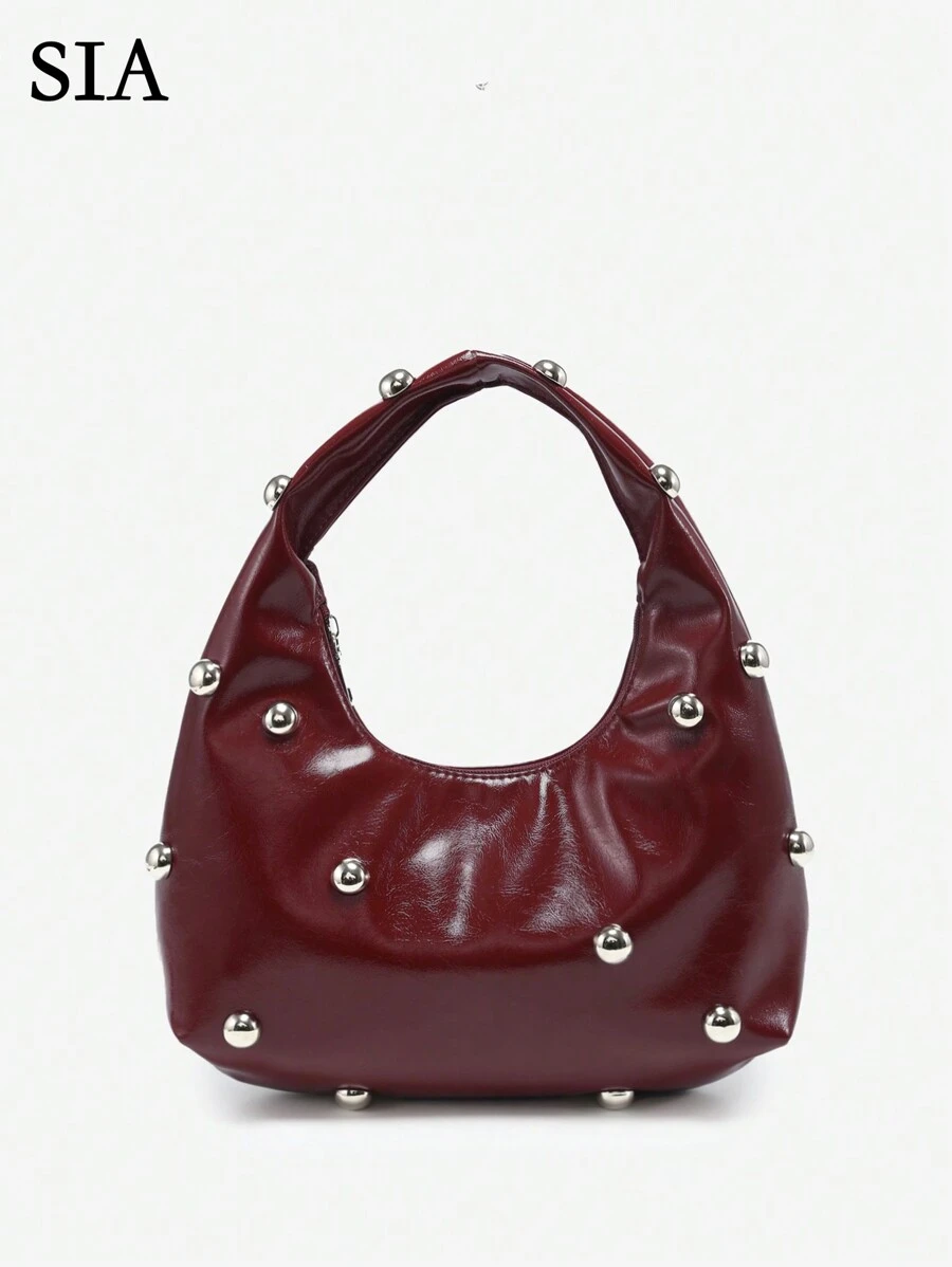 1 件女士复古朋克波西米亚风格海洋装饰沙滩包，钩编铆钉油性皮革大容量单肩包，适合外出、聚会和日常穿着