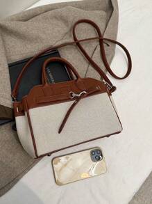 Bolso cruzado casual con cordón y bloques de color, de diseño único, versátil y elegante para uso diario y equipaje de mano, bolso de mujer de lujo - Marrón - Ver 6