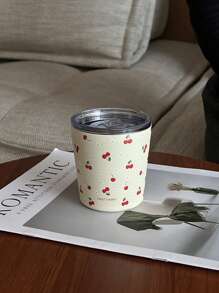 1pc 800ml Stainless Steel Double Wall Insulated Cherry Blossom Pattern Coffee/Tea/Water Pot, Suitable For Office, Restaurant, Outdoor, School, Home, Great Gift For Christmas, Valentine's Day, Mother's Day, Back-To-School Back To School