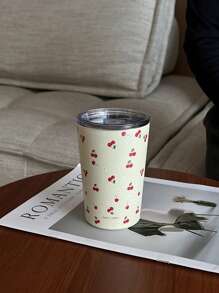 1pc 800ml Stainless Steel Double Wall Insulated Cherry Blossom Pattern Coffee/Tea/Water Pot, Suitable For Office, Restaurant, Outdoor, School, Home, Great Gift For Christmas, Valentine's Day, Mother's Day, Back-To-School Back To School