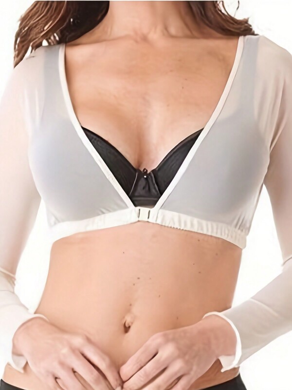 Women's Mesh See-Through Cropped Tops, Seamless Arm Shaper Compression Long Sleeve Solid Blouse