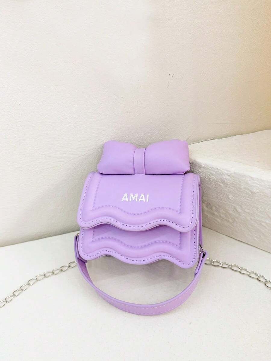 Kids Fashion Mini Crossbody Bag For Girls, Bow Decor Chain Strap Versatile Shoulder Bag - Purple - View 1
