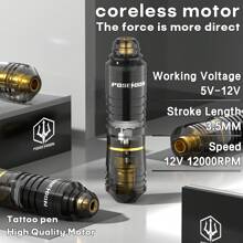 POSEIDON Wireless Tattoo Gun Kit, Rotary Tattoo Pen, 1500mAh Battery With Ring Switch, 10 Cartridge Needles, 6 Inks, Complete Cordless Tattoo Machine Kit For Beginners And Artist, Tattoo Supplies - Black - View 3
