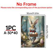 1PC Cute Rabbit Decor, Hiking Easter Bunny Poster, Forest Canvas Wall Art, Easter Bunny Decor, Easter Day Wall Art- Home Decor -Living Room, Bed Room, Hallway Decoration Gifts Birthday Graduation