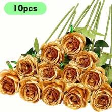 1 szt./3 szt./5 szt./10 szt. [Realistyczne nieblaknące sztuczne róże] Sinsoledad Złote jedwabne róże - Wielofunkcyjne plastikowe samodzielne sztuczne kwiaty na Boże Narodzenie, Nowy Rok, Walentynki, dekoracje wewnątrz i na zewnątrz, realistyczna nieblaknąca sztuczna kompozycja kwiatowa