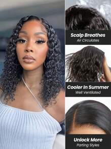 Wear Go 6x4 Transparent Lace Glueless Glueless Water Wave Bob Wig 180% Density 8-14 Inch Lace Closure Wigs Natural Black Pre Plucked Pre Cut Daily Use For Beginners