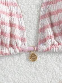 Ladies' Striped And Water Ripple Split Swimsuit Sexy Bikini SexHy Bikini Swimsuit Color Blocking Fashion High-End Hot Spring Party Bikini Careful Machine,European & American Style Sexy Halter Women Bikini Set Swimwear, For Summer Beach Vacation Hot Selling Swimsuits - Baby Pink - View 6