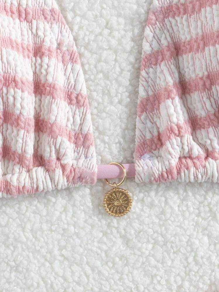 Ladies' Striped And Water Ripple Split Swimsuit Sexy Bikini SexHy Bikini Swimsuit Color Blocking Fashion High-End Hot Spring Party Bikini Careful Machine,European & American Style Sexy Halter Women Bikini Set Swimwear, For Summer Beach Vacation Hot Selling Swimsuits - Baby Pink - View 6