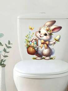 1 pieza Pegatina moderna de conejo y huevo de Pascua para el baño, sala de estar, dormitorio, gabinete del hogar, autoadhesiva, decorativa, gran regalo para fiestas, decoración festiva, agrega un ambiente festivo