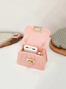 Fashionable PVC Silicone Rivet Texture Jelly Crossbody Bag - Pink - View 5
