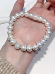 8-9 毫米近圆形淡水养殖珍珠手链，配玛瑙和玉珠，时尚百搭的女士珠宝 - 玉石珍珠手鍊 - 查看 7