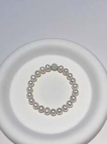 8-9 毫米近圆形淡水养殖珍珠手链，配玛瑙和玉珠，时尚百搭的女士珠宝 - 玉石珍珠手鍊 - 查看 1