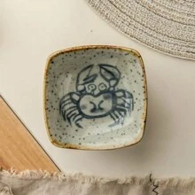 1pc Ceramic Square Dip Dish, Sushi Plate, Condiment Dish, Soy Sauce Plate, Cartoon Retro Dessert Tray For Restaurant And Home