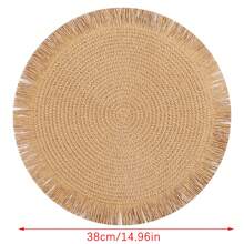 1 pezzo Sottopiatto rotondo intrecciato, tovaglietta in carta con nappe, sottopiatto antiscivolo fatto a mano resistente al calore, tappetino per tazze da tè, decorazione per tavolo da pranzo - Multicolore - Visualizzare 12