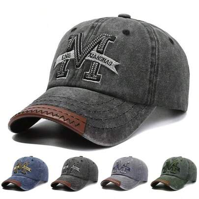 1 件装男士 M 刺绣棒球帽，时尚运动帽，户外可调节防晒休闲帽，适合春季、秋季、旅行、海滩、派对