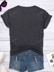 Maglietta a maniche corte da donna, maglietta tinta unita da donna, maglietta casual da donna a girocollo con maniche corte comoda, top grigio scuro da donna, outfit primaverile ed estivo, regalo per festival