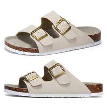 Women's Slip-On Sandals With Straps Adjustable Buckle  Comfort Cork Footbed Slide Sandals - Beige - View 1