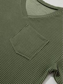 CILKOO Women's Loose Twist Textured V-Neck Short Sleeve T-Shirt, Spring/Summer - Green - View 10