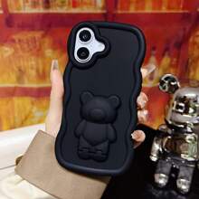 1个3D熊形隐形拉环手机壳，光滑油涂层，轻巧大波浪设计，兼容 16 Pro Max、Galaxy、Redmi、OPPO、、Moto、Spark Go 2024、Infinix等机型，奢华全包保护。 - 紫色 - 查看 7