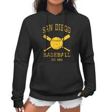 San Diego Baseball Team, Women's Loose Hoodie, Long Sleeve Kangaroo Pocket Pullover Women Sweatshirt Clothing, Comfy For All Season Wear, Suitable As A Gift - Black - View 1