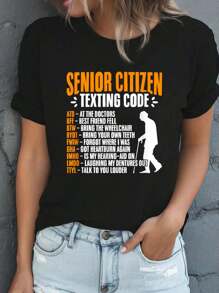 Old People Old Guy Gag Funny Senior Citizen Texting Code T-ShirtFashionable Round Neck Casual T-Shirt Graphic T-Shirt Women Summer Fashion Short Sleeved T-Shirt Tee Tops Printed O-Neck Casual T-Shirt Women's Clothing - 黑色 - 查看 1
