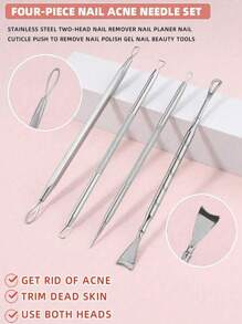 Set di 4 pezzi di strumenti in acciaio inossidabile per la rimozione dell'acne, kit estrattore di punti neri e brufoli con custodia, kit di strumenti di bellezza e trucco