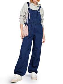 Mono vaquero holgado de pierna ancha con bolsillos para mujer de Larisa - Azul Marino - Ver 5