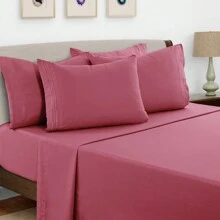 LUX DECOR 6-Piece Embroidered Bed Sheet Set – Brushed Microfiber, Deep Pocket, Lightweight & Breathable – Graduation Gifts, Home Decor, Sleep Protection For Dorms, Student Beds, Back‑To‑School Gift, Soft Bed Linens, Comfortable Sleep, Luxury Bed Set, Valentine's Day Bedroom, Spring Bedding Refresh, Guest Room Essentials, Dorm Room Bedding, Premium Bed Linens, Easy Care Sheets, Hypoallergenic Fabric, Year-Round Comfort, Master Bedroom Update, Matching Bedding Set, Hotel Quality Linens - 酒紅色 - 查看 2
