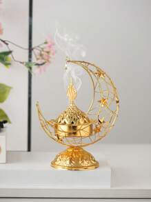 1pc Moon Shaped Metal Incense Burner, Black & Gold, Minimalist Modern Style, Luxury Style Incense Holder, Middle Eastern Arabic Incense Burner, Suitable For Home, Living Room, Office, Hotel, Holiday Decor - Multicolor - View 9