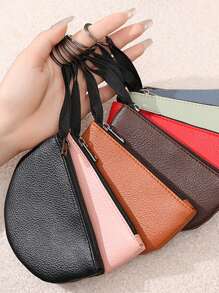Litchi Texture Semi-Circle Coin Purse, Mini Key Pouch, Card & Coin Holder - Multicolor - View 4