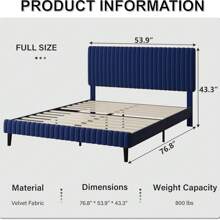 Twin/ Full/ Queen/ King Upholstered Size Bed Frame, Adjustable Velvet Headboard, Modern Bed Frame With Horizontal Channel Design, Strong Wooden Slats Support, No Box Spring Needed, Noise-Free, Easy Assembly, Twin Bed Frame Room Decor Home Decor Christmas Decor Bedroom Decor Valentine Day Decor Storage Living Room Decor Furniture House Decor, Pink/ Green/ Black/ Blue/ White - 藍色 - 查看 8