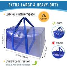 Suministros de Mudanza Bolsas de Embalaje Extra Grandes y Resistentes con Cremalleras y Asas de Transporte Fuertes, para Mudanza y Almacenamiento de Ropa de Armario, Mantas, Colchones, Utensilios de Cocina, Platos y Vasos (Juego de 4) - Paquete de 4, azul - Ver 2
